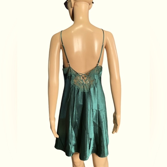 VTG Fredericks of Hollywood Forest green strappy lace mini lingerie slip sz med - Picture 6 of 9